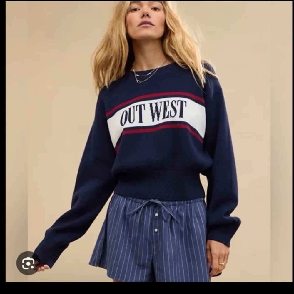NWT Aerie Out West Navy Blue Sweater 
size Large